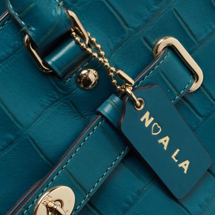 Pre Owned Coach Teal Blue Croc Embossed Leather Swagger 30 Tote