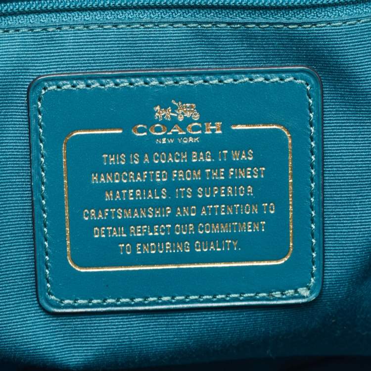 Pre Owned Coach Teal Blue Croc Embossed Leather Swagger 30 Tote
