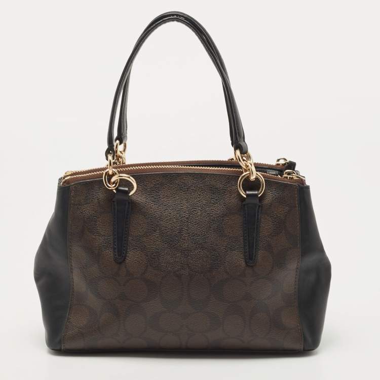 Pre Owned Coach Dark Brown Coated Canvas Mini Christie Carryall Satchel