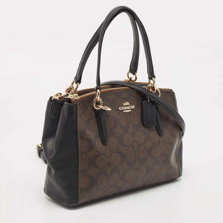 Pre Owned Coach Dark Brown Coated Canvas Mini Christie Carryall Satchel