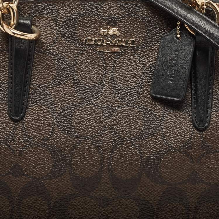 Pre Owned Coach Dark Brown Coated Canvas Mini Christie Carryall Satchel