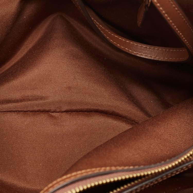 Pre Owned Coach Beige Signature Coated Canvas and Leather Drawstring Carryall Satchel