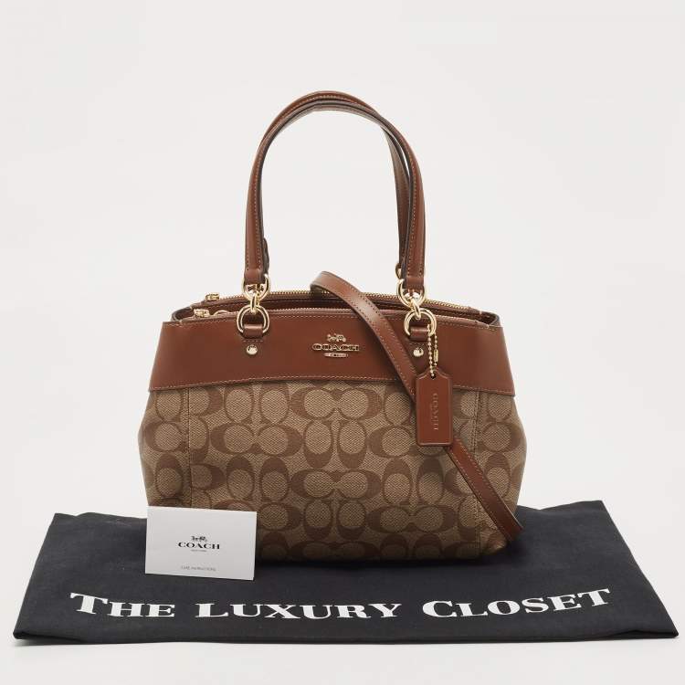 Pre Owned Coach Brown/Beige Signature Coated Canvas and Leather Mini Brooke Carryall Satchel