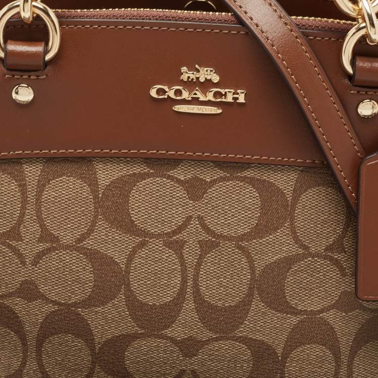 Pre Owned Coach Brown/Beige Signature Coated Canvas and Leather Mini Brooke Carryall Satchel