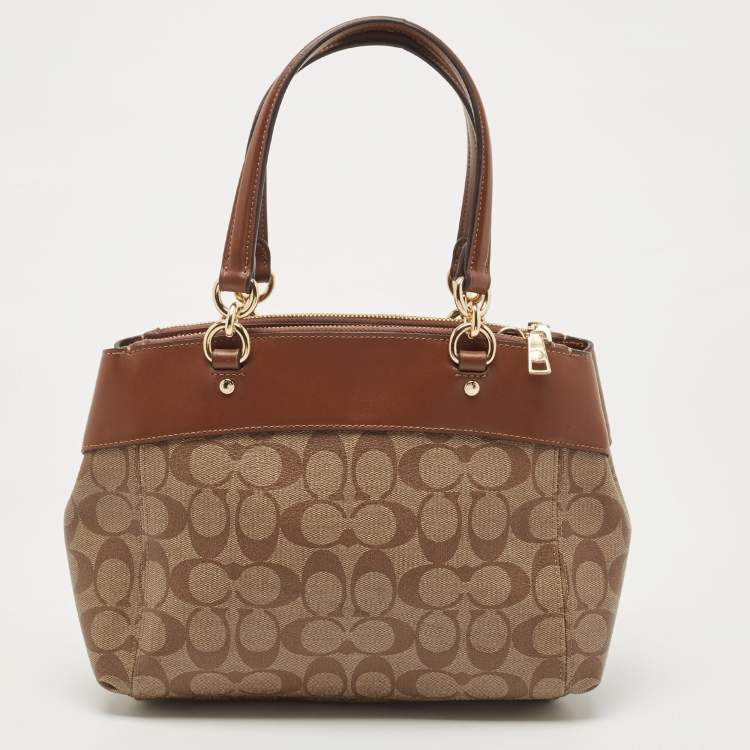 Pre Owned Coach Brown/Beige Signature Coated Canvas and Leather Mini Brooke Carryall Satchel