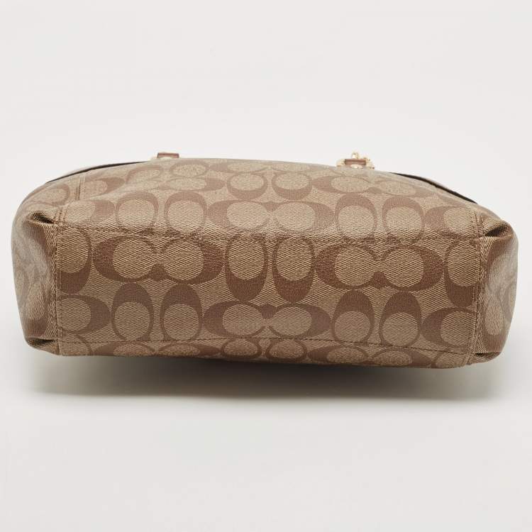 Pre Owned Coach Brown/Beige Signature Coated Canvas and Leather Mini Brooke Carryall Satchel