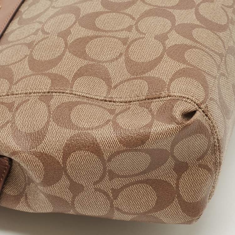 Pre Owned Coach Brown/Beige Signature Coated Canvas and Leather Mini Brooke Carryall Satchel