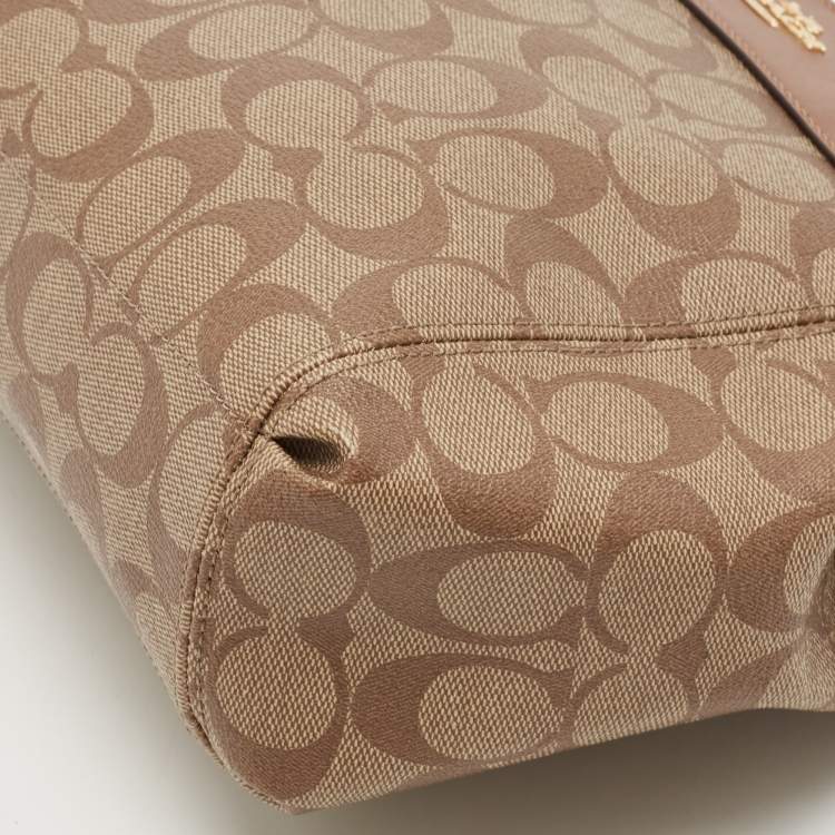 Pre Owned Coach Brown/Beige Signature Coated Canvas and Leather Mini Brooke Carryall Satchel