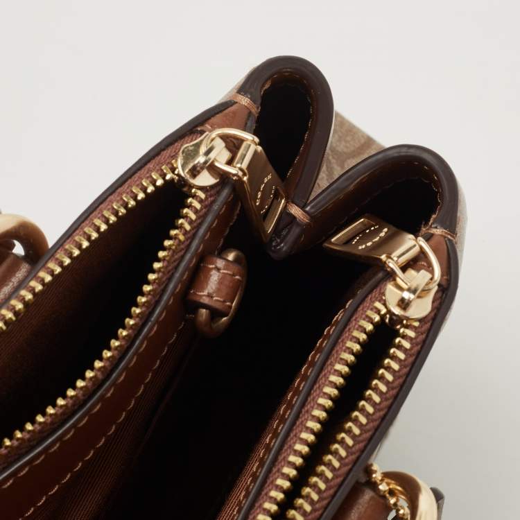 Pre Owned Coach Brown/Beige Signature Coated Canvas and Leather Mini Brooke Carryall Satchel