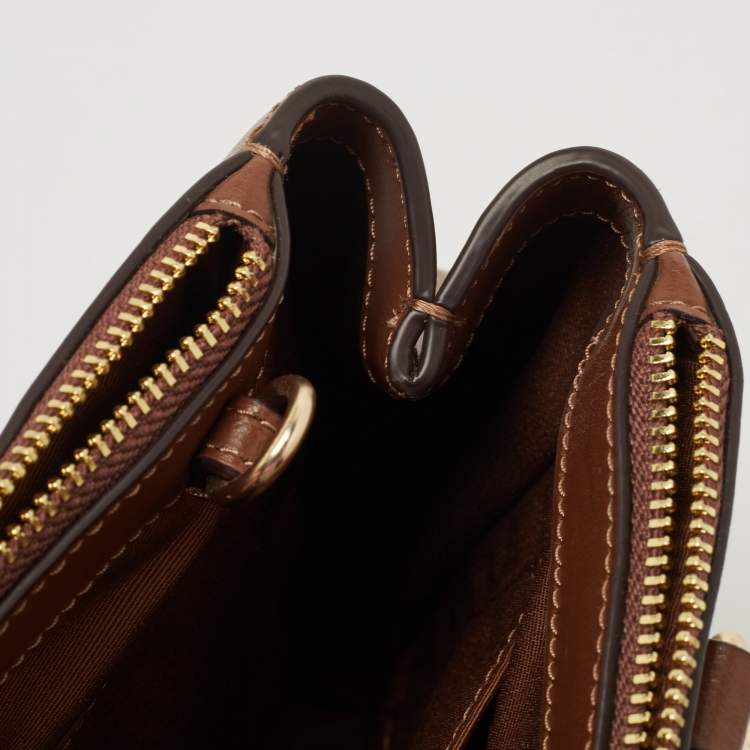 Pre Owned Coach Brown/Beige Signature Coated Canvas and Leather Mini Brooke Carryall Satchel