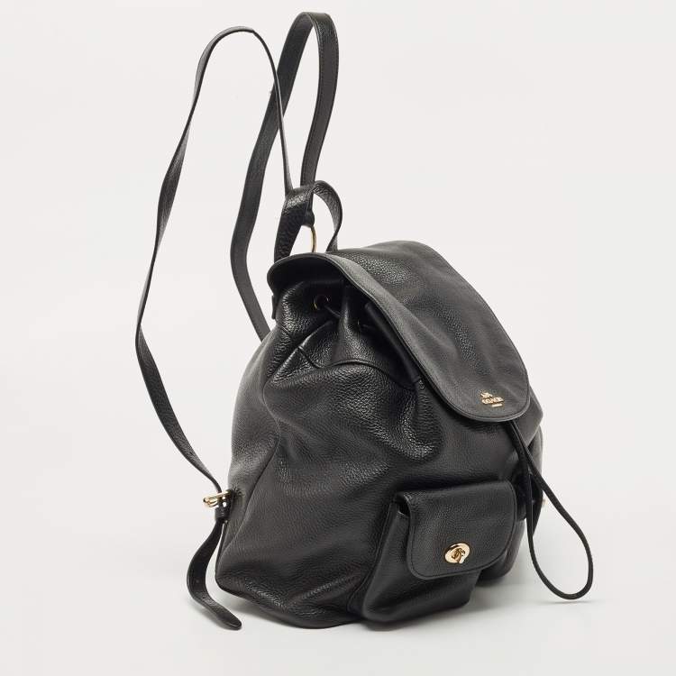 مملوكة مسبقًا Coach Black Leather Drawstring Backpack