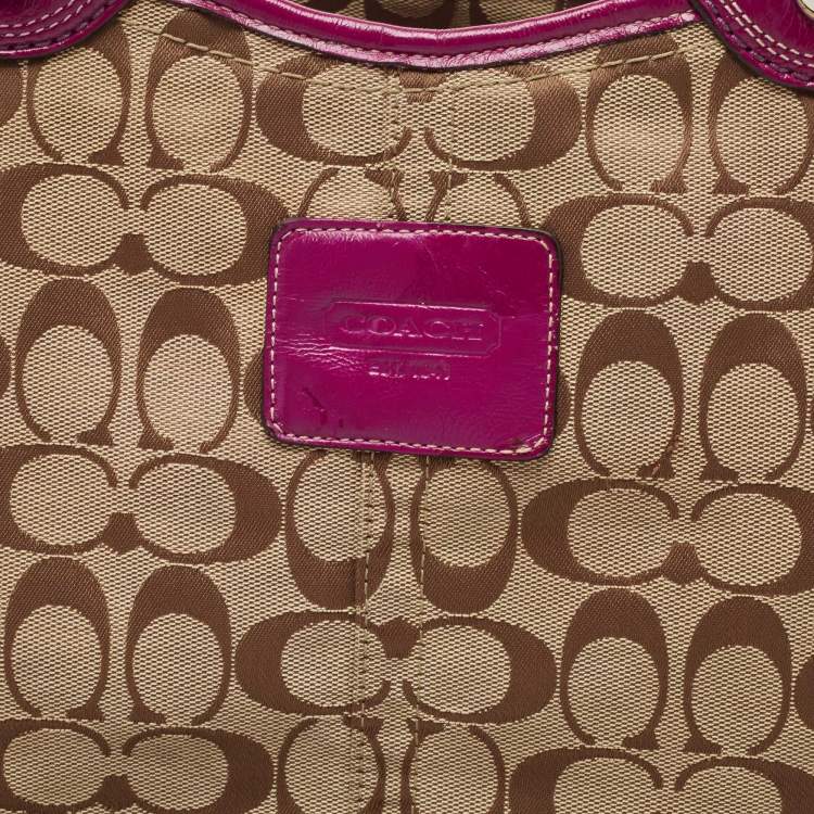 Pre Owned Coach Beige/Pink Signature Canvas and Leather Tote