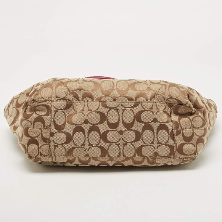 Pre Owned Coach Beige/Pink Signature Canvas and Leather Tote