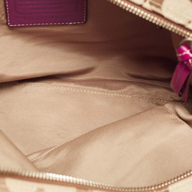 Pre Owned Coach Beige/Pink Signature Canvas and Leather Tote