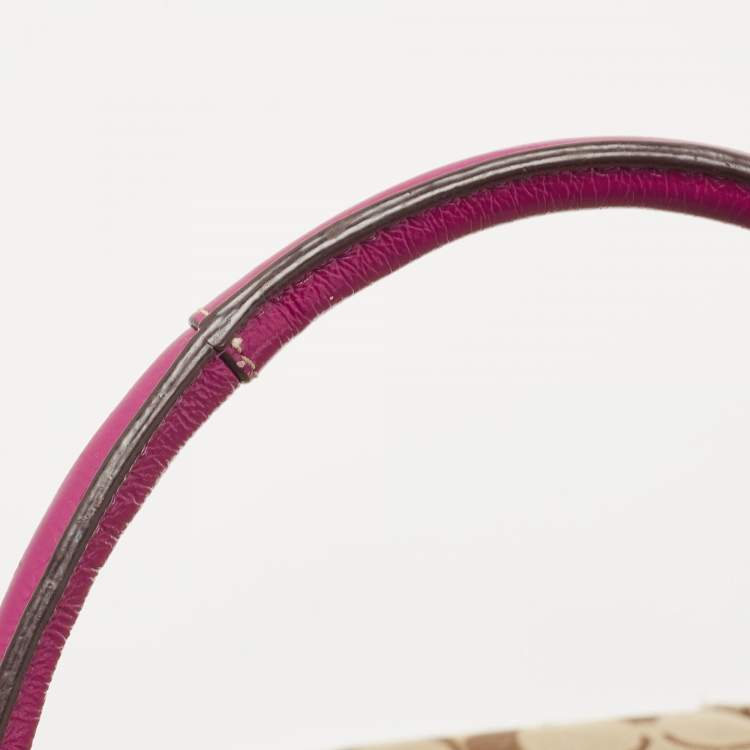 Pre Owned Coach Beige/Pink Signature Canvas and Leather Tote