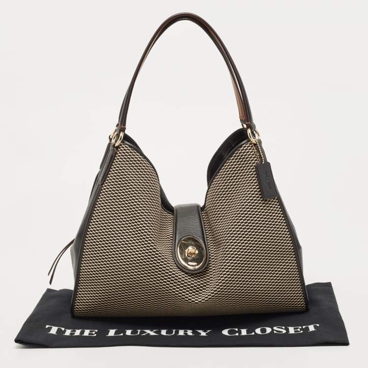 Pre Owned Coach Black/Beige Canvas And Leather Carlyle Shoulder Bag