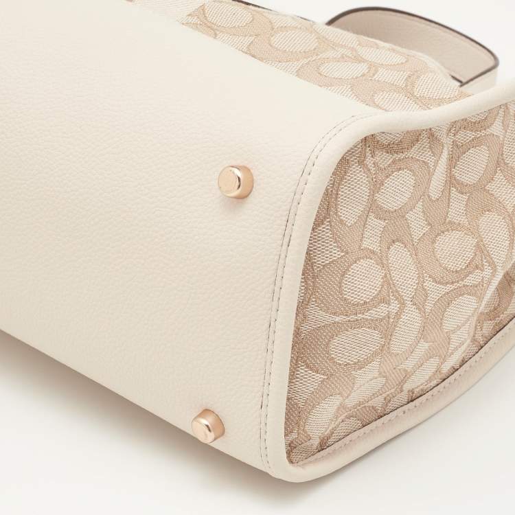 Pre Owned Coach Beige Leather and Canvas Dempsey Carryall Tote