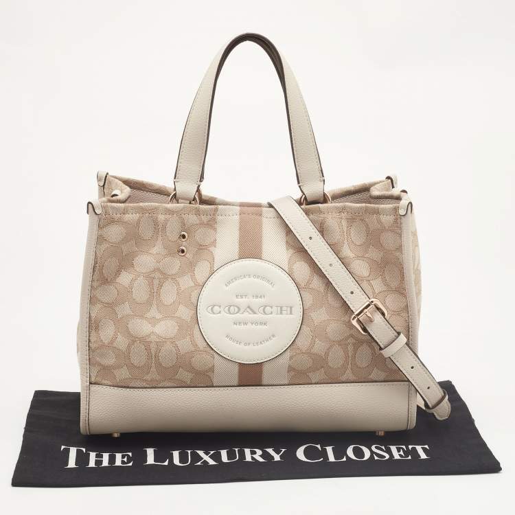 Pre Owned Coach Beige Leather and Canvas Dempsey Carryall Tote