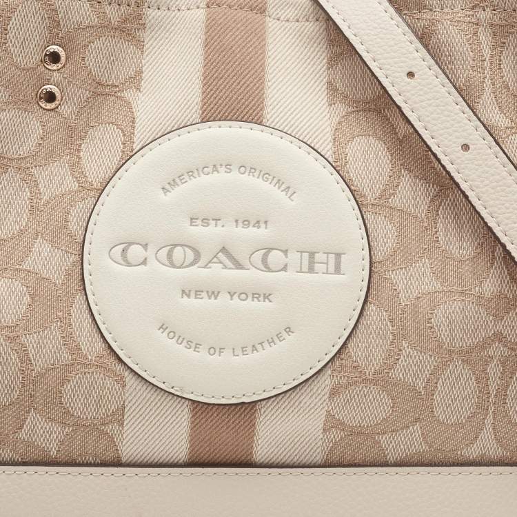 Pre Owned Coach Beige Leather and Canvas Dempsey Carryall Tote