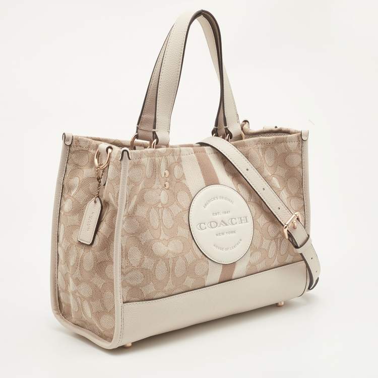 Pre Owned Coach Beige Leather and Canvas Dempsey Carryall Tote