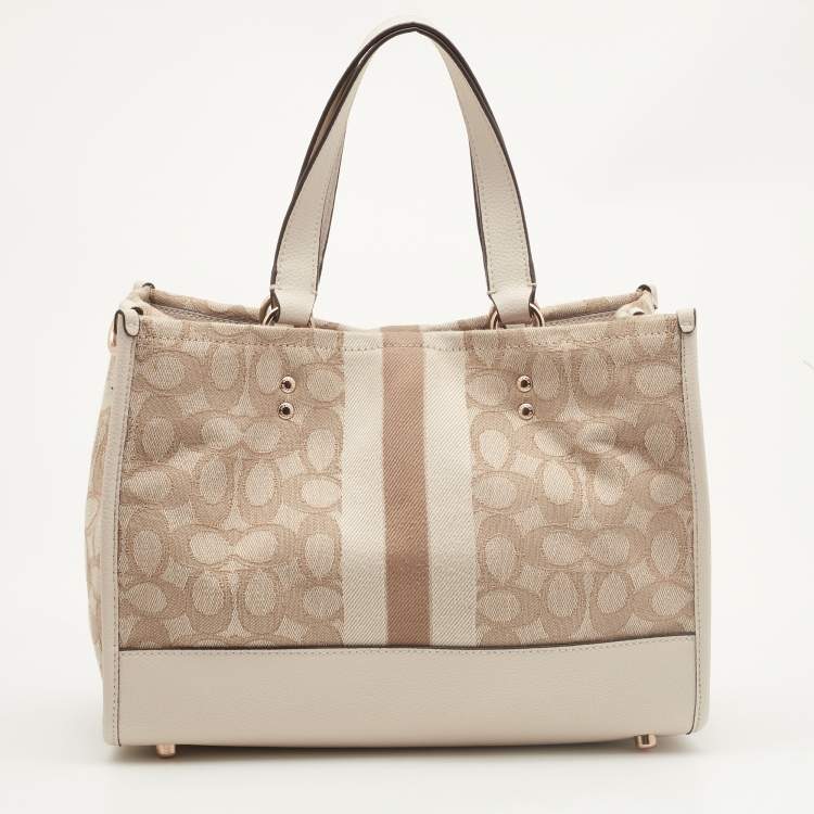 Pre Owned Coach Beige Leather and Canvas Dempsey Carryall Tote