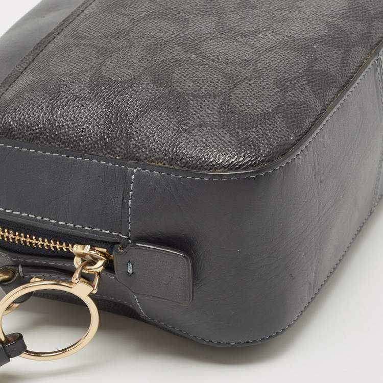 Pre Owned Coach Navy Blue Signature Coated Canvas and Leather Camera Crossbody Bag