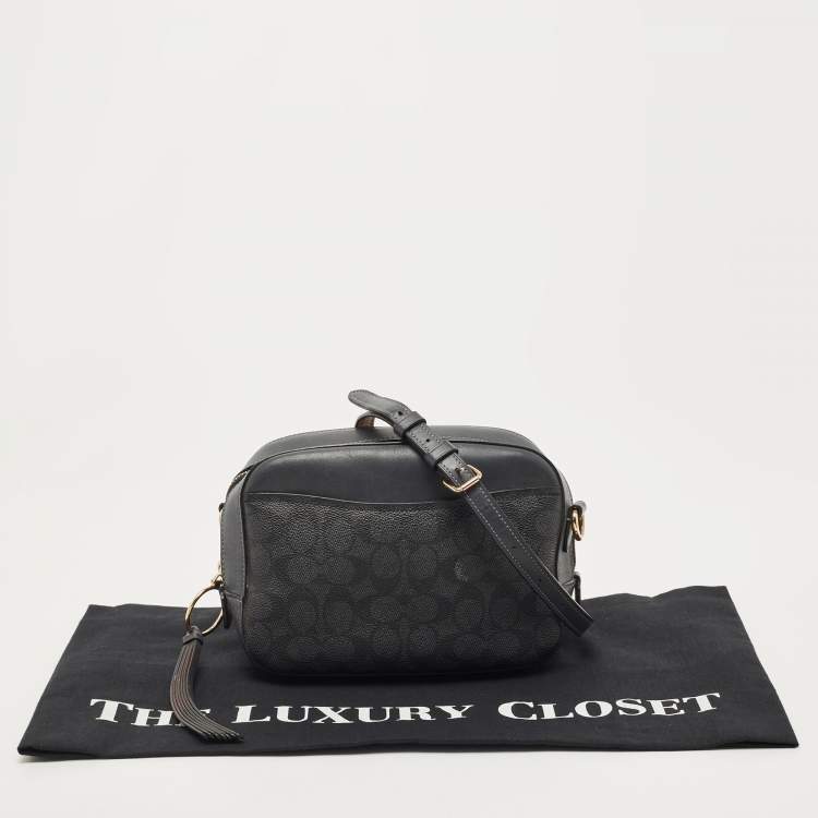 Pre Owned Coach Navy Blue Signature Coated Canvas and Leather Camera Crossbody Bag