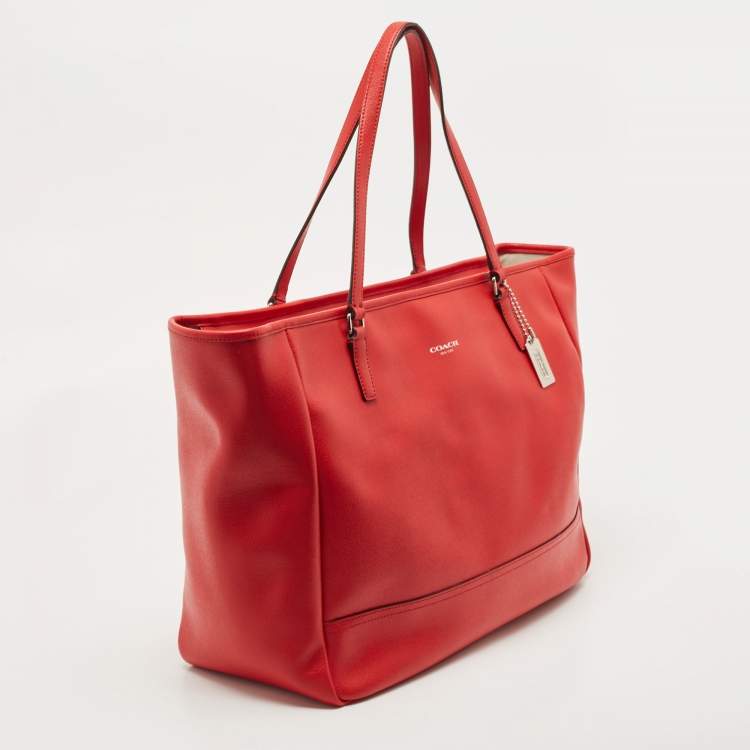 Pre Owned Coach Red Leather Large East West City Tote