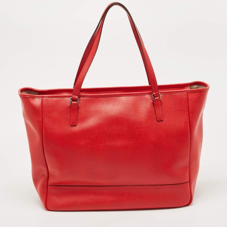Pre Owned Coach Red Leather Large East West City Tote