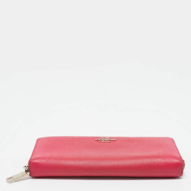 Pre Owned Coach Fuchsia Leather Zip Around Continental Wallet