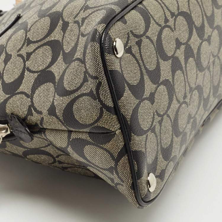 Pre Owned Coach Black/Beige Signature Coated Canvas and Leather Peyton Dome Satchel