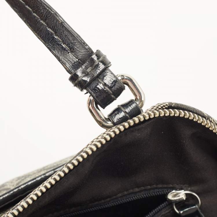 Pre Owned Coach Black/Beige Signature Coated Canvas and Leather Peyton Dome Satchel