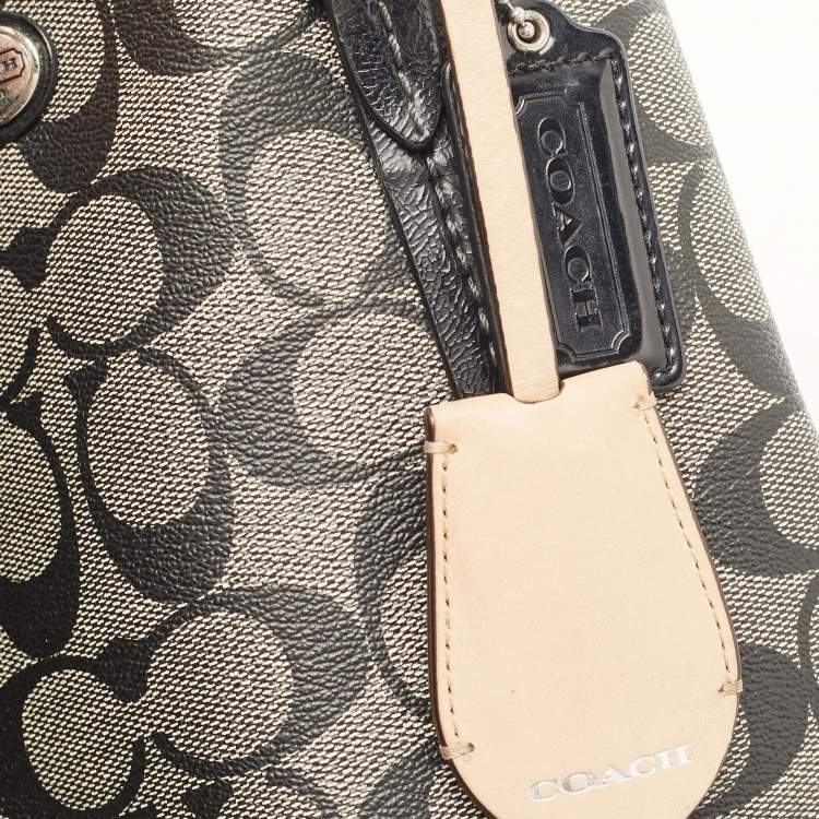 Pre Owned Coach Black/Beige Signature Coated Canvas and Leather Peyton Dome Satchel