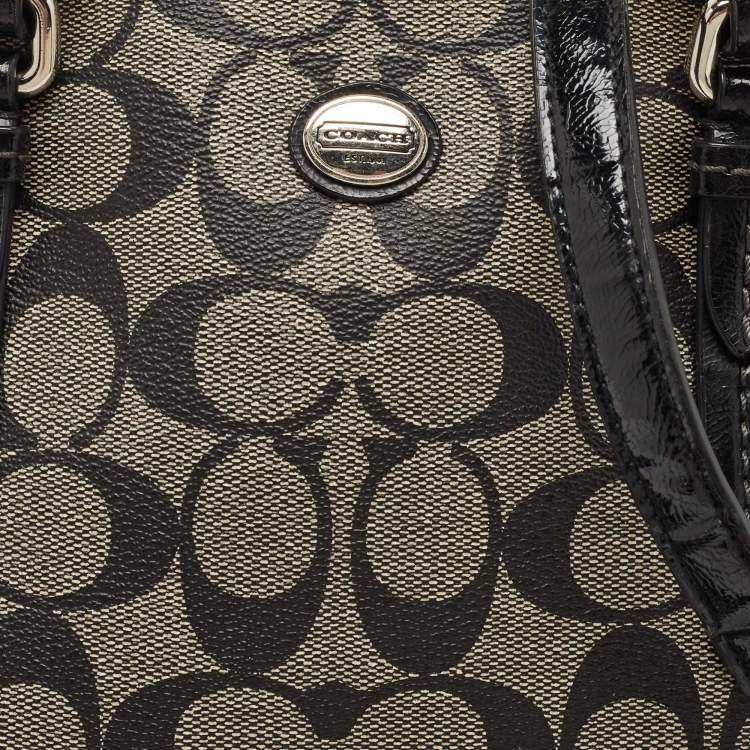 Pre Owned Coach Black/Beige Signature Coated Canvas and Leather Peyton Dome Satchel