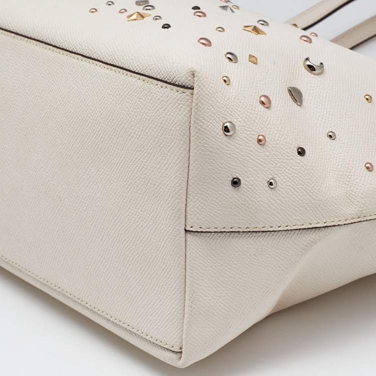Pre Owned Coach Ivory Leather Stardust Studs City Zip Tote