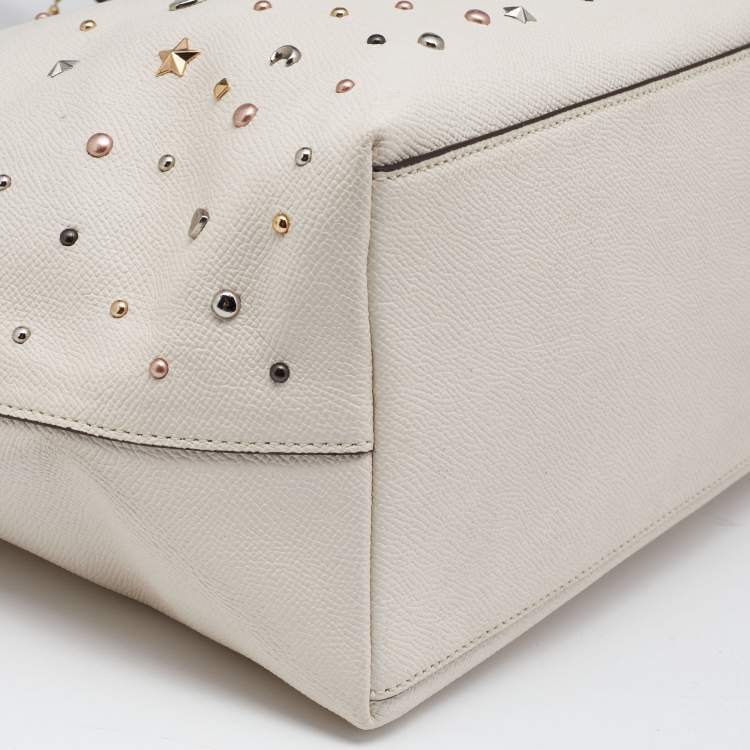 Pre Owned Coach Ivory Leather Stardust Studs City Zip Tote