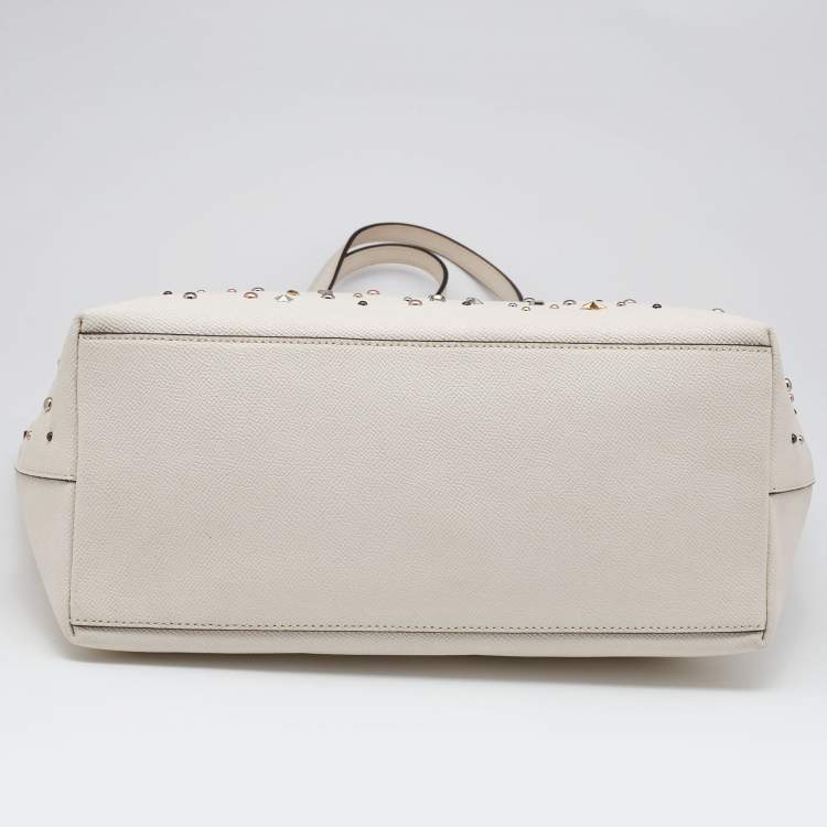 Pre Owned Coach Ivory Leather Stardust Studs City Zip Tote
