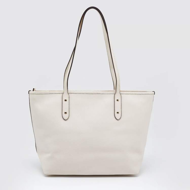 Pre Owned Coach Ivory Leather Stardust Studs City Zip Tote