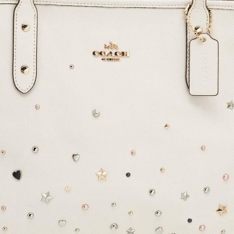 Pre Owned Coach Ivory Leather Stardust Studs City Zip Tote
