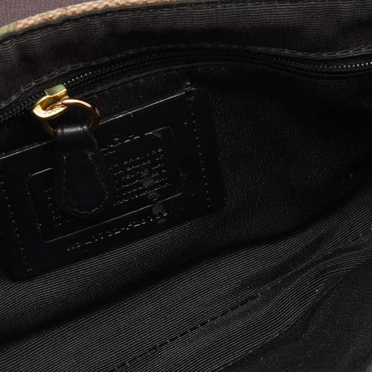 Pre Owned Coach Black/Beige Signature Rose Print Coated Canvas and Leather Reversible Flap Crossbody Bag