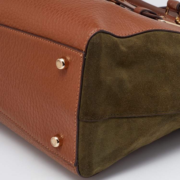 Pre Owned Coach Brown/Green Leather and Suede Blake Carryall Tote