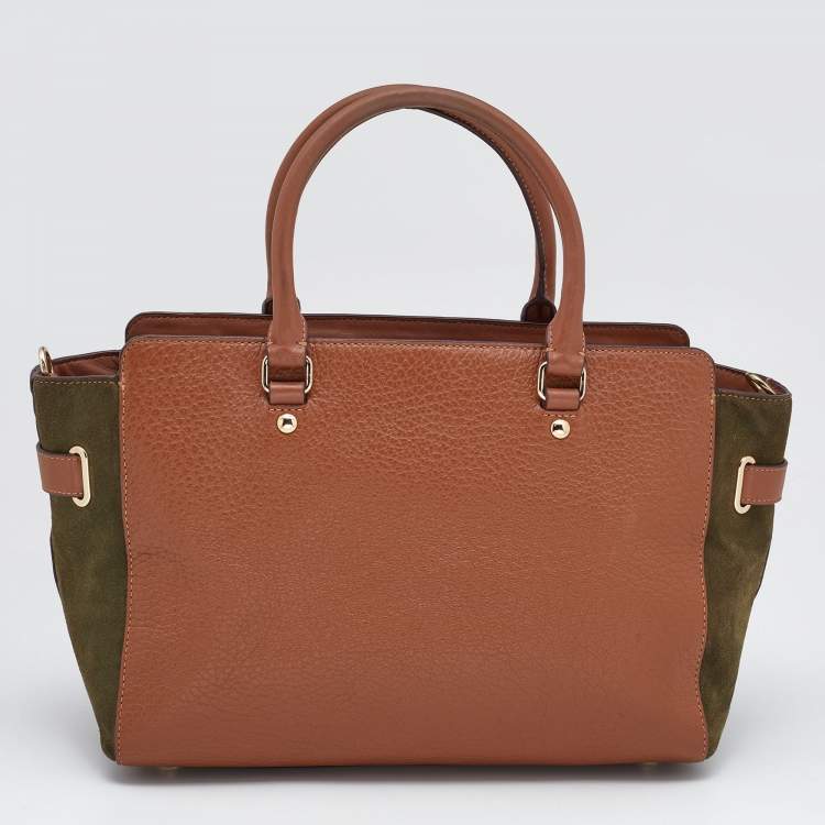 Pre Owned Coach Brown/Green Leather and Suede Blake Carryall Tote