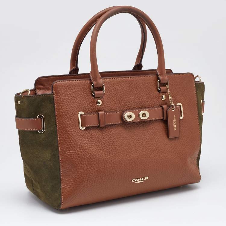Pre Owned Coach Brown/Green Leather and Suede Blake Carryall Tote