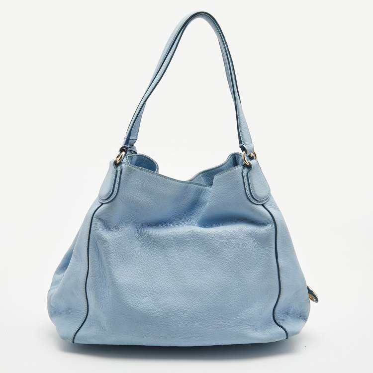 Pre Owned Coach Light Blue Leather Embossed Carriage Edie Shoulder Bag