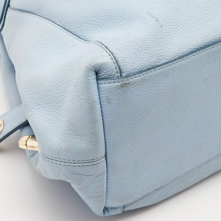 Pre Owned Coach Light Blue Leather Embossed Carriage Edie Shoulder Bag