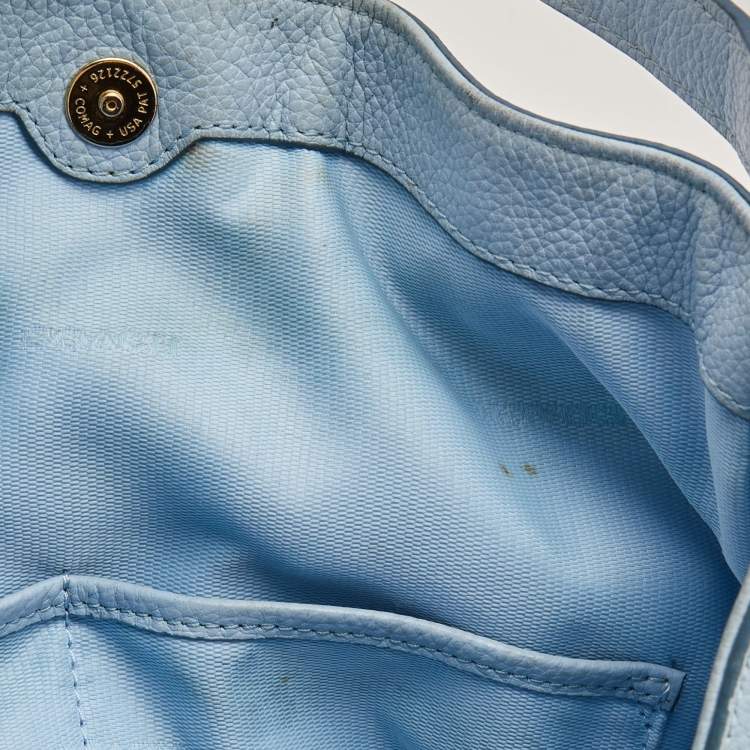 Pre Owned Coach Light Blue Leather Embossed Carriage Edie Shoulder Bag