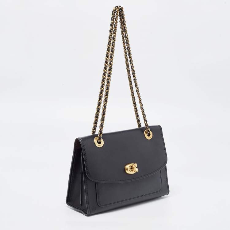 Pre Owned Coach Black Leather Small Parker Chain Flap Shoulder Bag