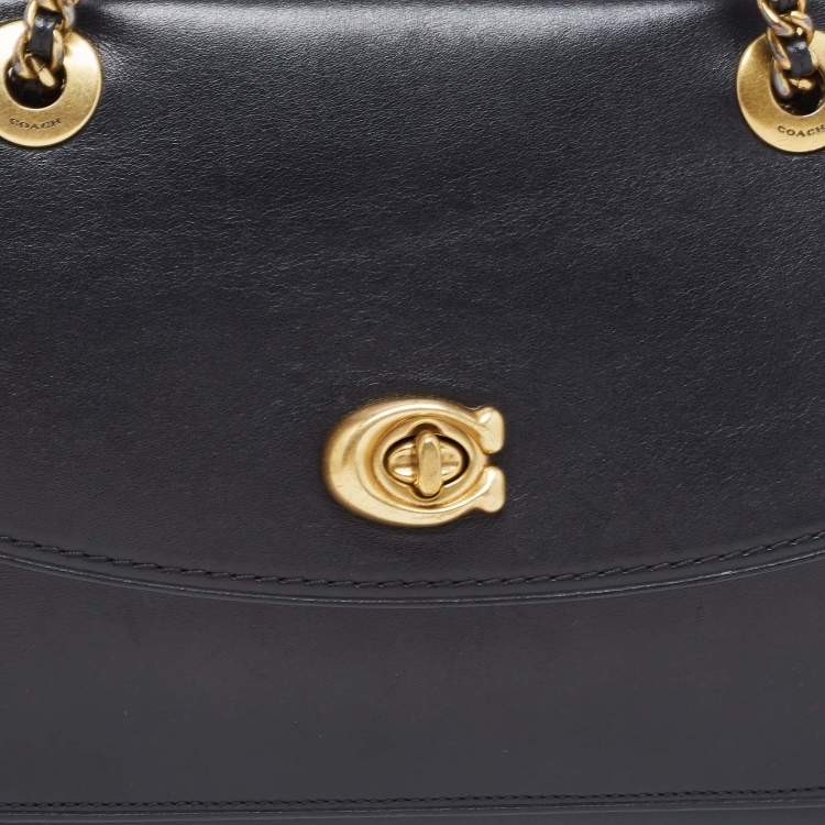 Pre Owned Coach Black Leather Small Parker Chain Flap Shoulder Bag