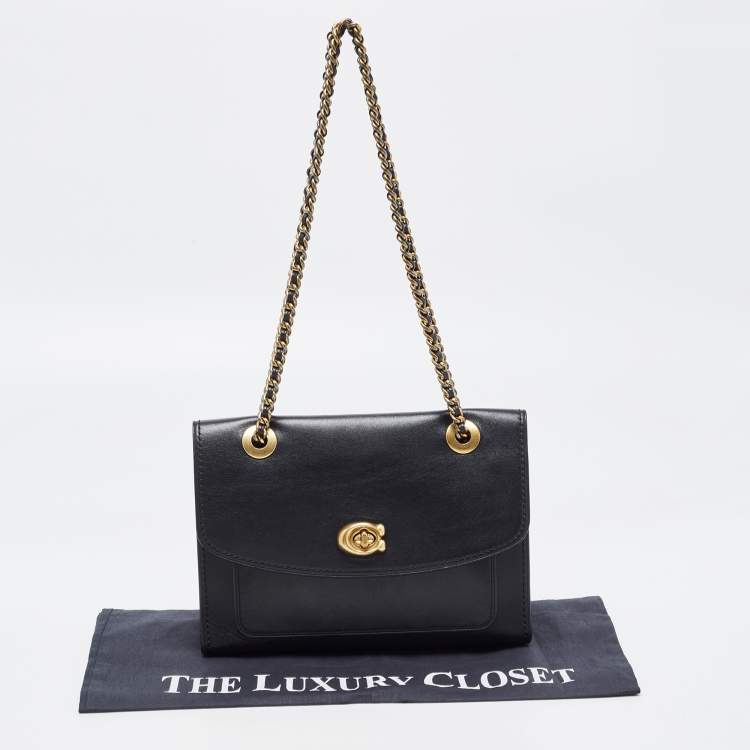 Pre Owned Coach Black Leather Small Parker Chain Flap Shoulder Bag