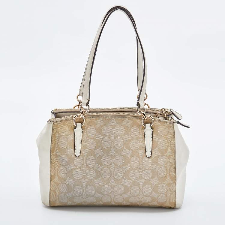 مملوكة مسبقًا Coach Beige/Tan Signature Coated Canvas and Leather Christie Carryall Shoulder Bag